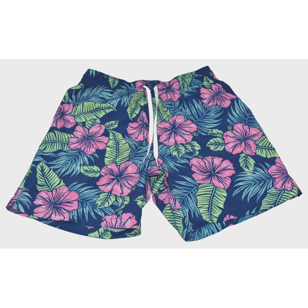 Chubbies Tropical Hibiscus Men Swim Trunks Size L Navy Floral 7" Inseam